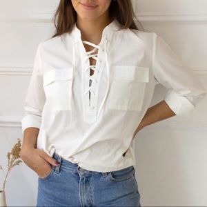 Cotton Poplin Lace Up Blouse